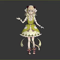 Cute Child With Cat Ears Tail In Yellow Dress Wearing Pink Shoes And White Decor