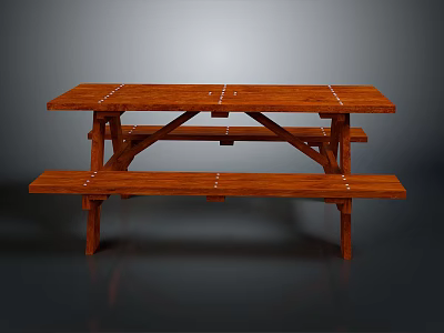 Sturdy Wooden Outdoor Picnic Table With Attached Bench And Classic Design 3d model