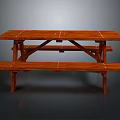Sturdy Wooden Outdoor Picnic Table With Attached Bench And Classic Design