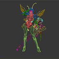 Game And Movie Character With Mechanical Red Wings Armored Suit Holding Large Futuristic Weapon