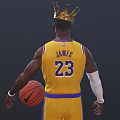 Man Wearing Yellow Lakers Jersey Number 23 With Golden Crown Holding Basketball