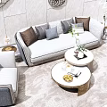 Modern Sofa And Coffee Table Set With Decorative Wall Art Throw Pillows And Rug
