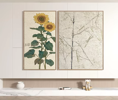 Plant Paintings With Sunflowers And Bamboo Modern Decorative Wall Art For Home 3d model