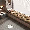 Cozy Window Seat With Brown Tufted Cushion Side Table And Wooden Floor