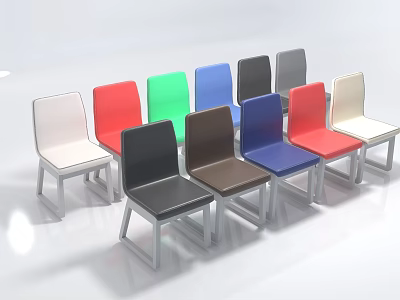 Modern Single Chairs In Various Colors With Simple Design And Metal Legs 3d model