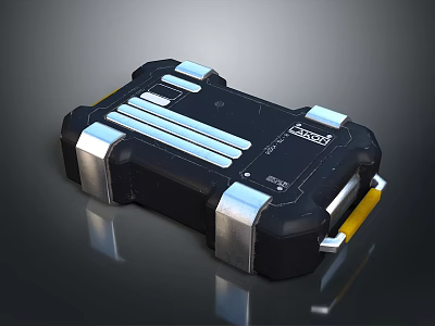 Black Portable Storage Case With Silver Strips And Handle For Daily Use 3d model