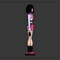 3D Female Character With Headphones Front Back View TRAPSTAR Top Pink Camo Shorts White Straps