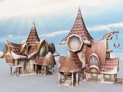 Cartoon Scenery With Whimsical Houses Pointed Roofs And Snowy Details 3d model