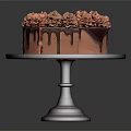 Delicious Chocolate Cake With Chocolate Drizzle And Pink Flower Decorations On Stand