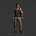 A Man In Sleeveless Shirt With Tattoos Standing In Jeans Full Body Pose