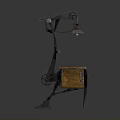 Industrial Style Floor Lamp With Metal Frame Gear Details And Wooden Storage Cabinet