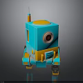 Turquoise And Orange Robot With Camera Lens Antenna And Mechanical Legs