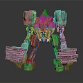 Rusted Teal And Orange Mechanical Character With Red Arm Structures And Mechanical Design
