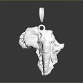 Silver African Elephant Head Sculpture Carving With Detailed Texture And Pendant Design