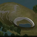Innovative Aerial Planning Design With Spiral Pathways Green Grassland And Blue Water Feature