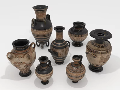 Ancient Style Terracotta Plant Pots With Decorative Patterns And Various Shapes For Indoor Greenery 3d model