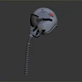 Silver Reflective Helmet Shaped Weapon With Spiral Rod On Gray Background 3d model