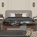 Elegant Bedroom Interior With Upholstered Headboard Pillows Bench Blanket Magazines Nightstands Vase And Wall Sconces
