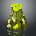 Garden Landscape Design Featuring Natural Green Rock Formation And Small Stones