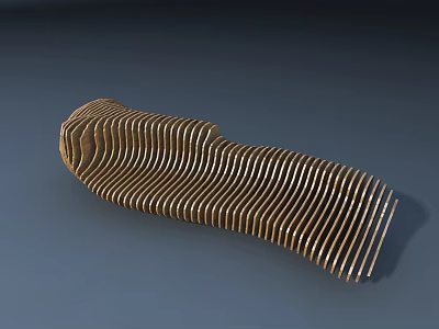 Modern Golden Outdoor Chair With Wavy Striped Design And Unique Curved Structure 3d model