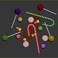 Colorful Assorted Candies Display With Lollipops Candy Canes And Chocolate Pieces
