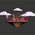 Vibrant Miniature Amusement Park Model With Ferris Wheel Carousel And Hot Air Balloon