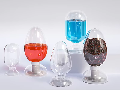 Medical Laboratory Transparent Glass Containers With Colored Liquids And Granules 3d model
