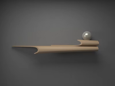 Minimalist Wall Mounted Shelf With Curved Light Tone Design And Spherical Decor 3d model