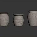 Three Handmade Textured Ceramic Vases On Black Smooth Surface With Reflection