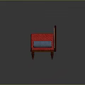 Antique Chaise Lounge With Red Upholstered Seat Yellow Patterned Backrest And Blue Cylindrical Cushion