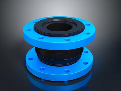 Blue Flange Industrial Rubber Joint Connecting Component with Multiple Bolt Holes 3d model