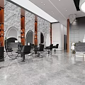 Modern Beauty Hair Salon Interior With Brown Sofa Green Plants And Lighting Fixtures