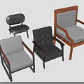Modern Furniture Design Featuring Different Style Chairs With Wooden Armrests And Fabric Seats
