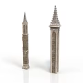 Tall Stone Towers with Pointed Spires and Intricate Decorative Architectural Details