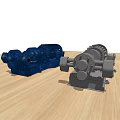 Industrial Equipment Mechanical Pumps in Blue and Gray with Rotary Components and Stable Base