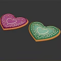 Pink And Teal Heart Shaped Cookies With Orange Edges And White Icing