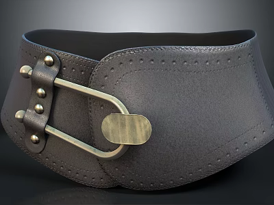 Classic Leather Belt Buckle With Metal Clasp Rivets And Stitch Detail 3d model