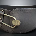 Classic Leather Belt Buckle With Metal Clasp Rivets And Stitch Detail