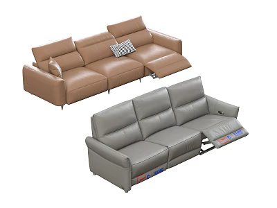 Brown And Gray Leather Sectional Sofa With Reclining Function For Home Living Space 3d model