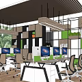 Modern Public Office Space With Multiple Computer Monitors Office Desks Green Plants And Open Layout 3d model