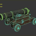 Ancient Cannon Weapon With Wooden Carriage Metal Barrel And Wheels