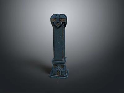 Scenic Landscape Featuring Blue Carved Column Against Gray Gradient Background 3d model