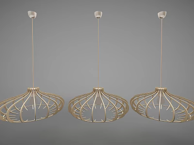 Three Golden Chandeliers With Branch Like Structure Hanging On Gray Background 3d model