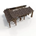 Traditional Thatched Roof Building With Wooden Pillars And Simple Open Structure