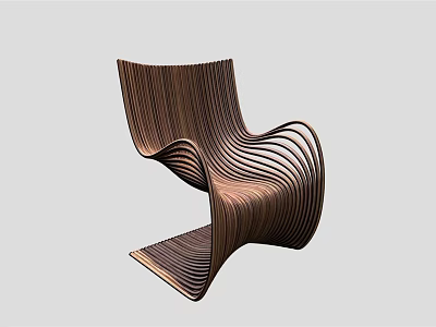 Unique Wooden Lounge Chair With Curved Striped Structure And Modern Design 3d model