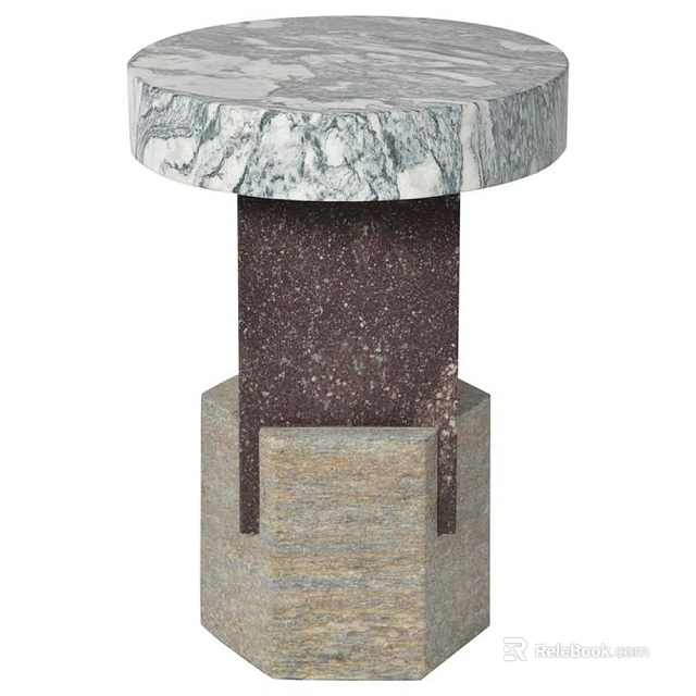 Modern Side Table With Marble Top And Layered Multicolor Stone Base Design 3d model 