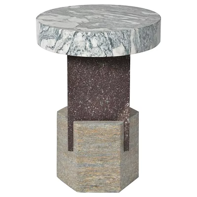 Modern Side Table With Marble Top And Layered Multicolor Stone Base Design 3d model