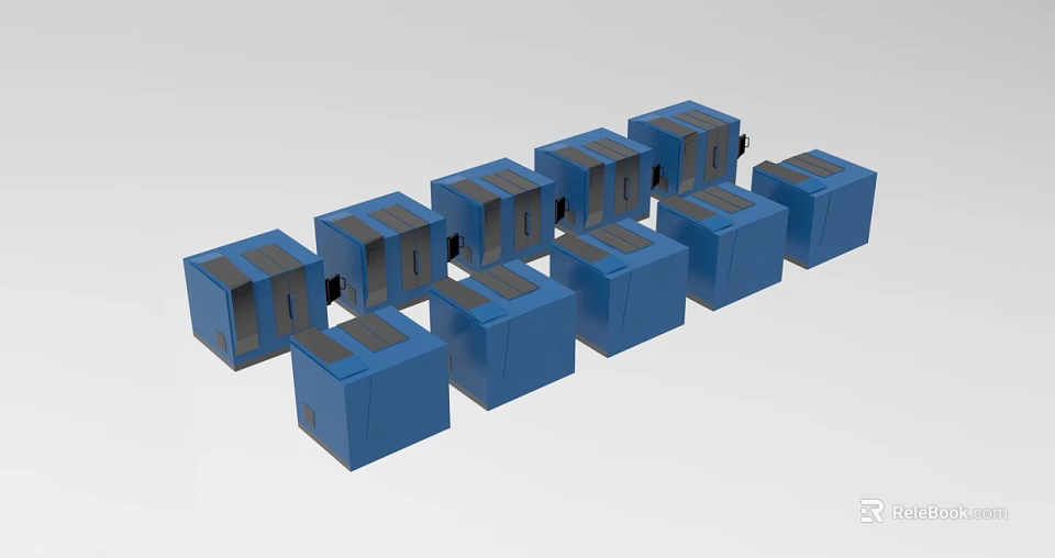 Blue Cube Shaped Industrial Equipment Multiple Units Arranged in Row 3d model