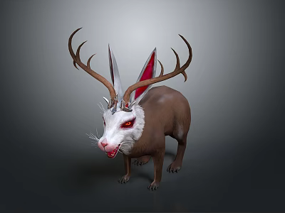 Unique Animal Wall Decor with Antlers Rabbit Ears and Red Eyes for Home Interior 3d model