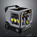 Gray And Black Portable Industrial Equipment With Wheels Cylinders And Yellow Accent Control Panel